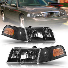 For 1998-2011 Ford Crown Victoria Black Headlights+Corner Signal Lamp Pair L+R picture