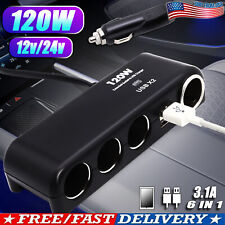 4 Way 12V Multi Socket Car Cigarette Lighter Splitter USB 120W Charger Adapter. picture