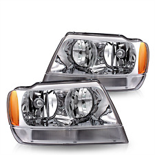 Fit For 1999-2004 Jeep Grand Cherokee Headlamps Pair Chrome Headlights Assembly picture