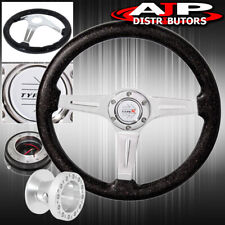 Hub For 84-89 Corolla + Metallic Black Steering Wheel + Slim Black Quick Release picture