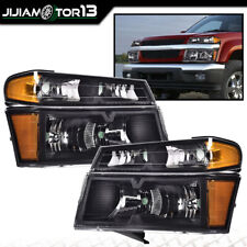 Black Headlights Bumper HeadLamps Fit For 2004-2012 GMC Canyon/Chevy Colorado JJ picture