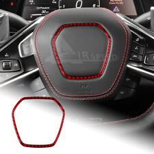 For Corvette C8 20-23 Red Steering Wheel Center Cover REAL Carbon Fiber Sticker picture