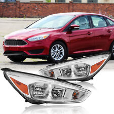 Fit For 2015-2018 Ford Focus Chrome Headlights Assembly Pair W/O LED DRL W/Bulbs picture