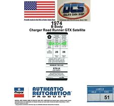 1974 Charger Road Runner GTX Satellite G70x14 Tire Pressure Decal 3815051 USA picture