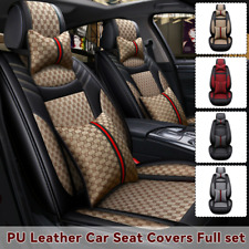 Luxury Leather Front + Rear Car Seat Covers 5-Seats Cushion Full Set Universal picture