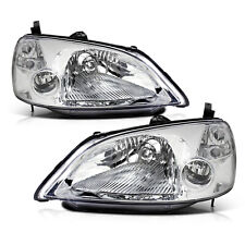 For 2001 2002 2003 Honda Civic Chrome Clear Headlights Assembly Lamps Set picture