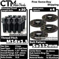 4x 12mm Thick 5x112 66.56mm CB Wheel Spacer Black Bolt Fit Mercedes Stock Wheels picture