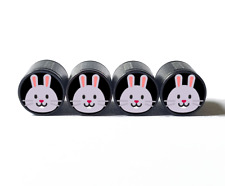 Bunny Rabbit Emoji (Style 1) Tire Valve Stem Caps - Black Aluminum - Set of Four picture