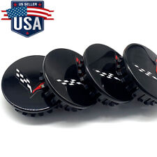 Set of 4 Wheel Center Caps Gloss Black For Chevy Corvette C7 C6 Cross Flag 68mm picture