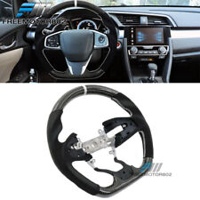 Fits 16-21 Civic Carbon Fiber Alcantara Steering Wheel White Stitch W/ Indicator picture