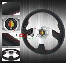 320mm Super Light Weight Aluminum Frame Body Pvc Leather Wrap Steering Wheel Blk picture