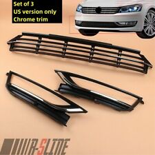 W/Chrome For 2012-2015 VW Passat Front Bumper Lower Grille Grill Fog Light Cover picture