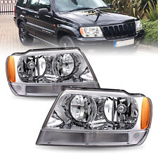 For 1999-2004 Jeep Grand Cherokee Chrome Headlights Amber Corner Headlamps Pair picture