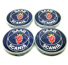 4x Saab Scania Alloy Wheel Centre Hub Caps Blue 62mm 63mm 93 9-3 95 9-5 900 9000 picture