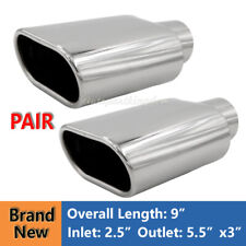 Pair Stainless Steel Exhaust Tip Rolled Oval Slant 2.5