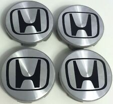 4 Brushed Aluminum Wheel Center Caps Black 58mm Rim Emblems Logo for Honda Civic picture