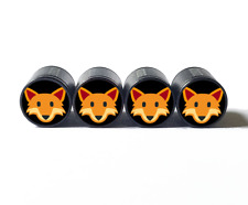 Orange Fox Face Emoji Tire Valve Stem Caps - Black Aluminum - Set of Four picture