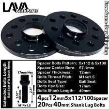 4PC 12MM THICK 5X112 & 5x100 57.1MM C.B WHEEL SPACER +14x1.5 BOLT FIT VOLKSWAGEN picture