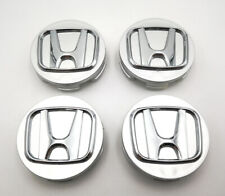 (Set of 4) Silver With Chrome Logo Wheel Center Caps For HONDA Fit 58mm 2.25
