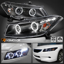 Black Fits 2008-2012 Honda Accord 2Dr Coupe LED Halo Projector Headlights 08-12 picture