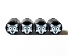 Gray Fox Face Emoji Tire Valve Stem Caps - Black Aluminum - Set of Four picture