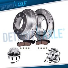 Front Drilled Brake Rotors Pads Wheel Bearing and Hubs for Dodge Ram 2500 3500 picture