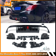 FOR 15-21 BENZ W205 C63 C43 SEDAN BB STYLE BUMPER DIFFUSER + BLACK EXHAUST TIPS picture