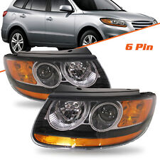 For 2007-2012 Hyundai Santa Fe Halogen 6pin Headlights Black OEM Headlamps L+R picture