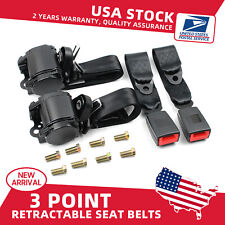 2 Universal 3 Point Retractable Black Seat Belts For Suzuki Forenza 2004-2008 picture