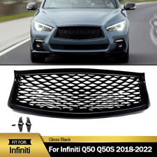 Front Bumper Upper Mesh Grille Grill Gloss Black For Infiniti Q50 Q50S 2018-2022 picture
