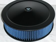 14 x 5 Black Round Washable Air Cleaner w/ Blue Filter Street Rod Muscle Car picture