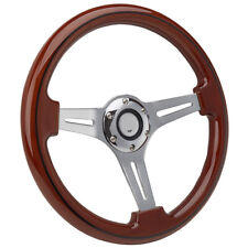 Universal 14 Inch (350mm) Silver Spoke Grain Wooden Style Steering Wheel 6 Bolt picture