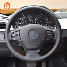 Black Leather Steering Wheel Cover Wrap Around Sewing For BMW F30 316i 320i 328i picture