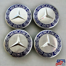 SET OF 4 Mercedes-Benz 75MM Classic Dark Blue Wheel Center Hub Caps AMG Wreath picture