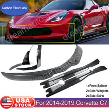 Carbon Look Front Lip Winglets & Side Skirts For 2014-19 Corvette C7 Z06 Stage 3 picture
