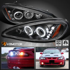 Black Fits 1999-2005 Pontiac Grand Am LED Halo Projector Headlights Left+Right picture