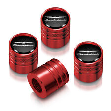 Ford Thunderbird in Black on Red Aluminum Cylinder-Style Tire Valve Stem Caps picture