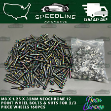 160PC M8x1.25x32 Neon Chrome 12 Point Wheel Bolts & M8 Nuts 2/3 Piece Wheels 160 picture