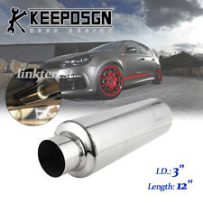 For VW Gol 3'' Inlet Outlet Muffler Resonator 12'' Inch Exhaust Deep Tone Quiet picture