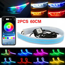 Pair Car Headlight 60cm APP RGB Sequential Flexible LED DRL Turn Signal Strip picture