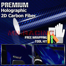 Holographic Carbon Fiber Blue Laser Chrome Car Vinyl Wrap Sheet Decal Sticker picture