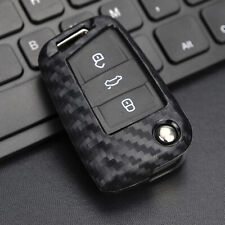 Silicone Carbon Fiber Car Flip Key Case Cover For VW Golf MK7 Polo MK6 SEAT Leon picture