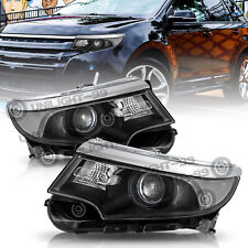 Halogen Model For 2011 2012 2013 2014 Ford Edge Black Headlight Headlamp Pair picture