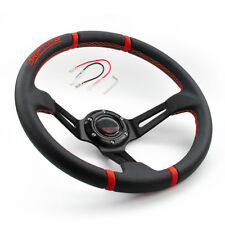 BLACK 350mm Deep Dish Real Leather Racing Drifting Off Road Sport Steering Wheel picture