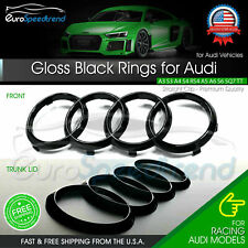 Audi Rings Front Grill & Rear Trunk Emblem Gloss Black Logo A3 A4 S4 A5 S5 A6 S6 picture