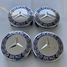 SET OF 4 Mercedes-Benz 75MM Classic Dark Blue Wheel Center Hub Caps AMG Wreath picture