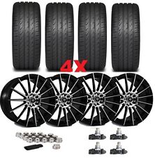 18 WHEEL AND TIRE PACKAGE SET MULTI SPOKE FIN RIMS BLACK MACHINED 235 45 18 picture