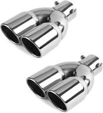 2x Universal 3''Outlet 8.3''Length Silver Stainless Steel Dual Exhaust Pipes Tip picture