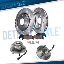1997-2000 Ford F-150 4WD Front Drilled Rotors and Brake Pads + Wheel Hub Bearing picture