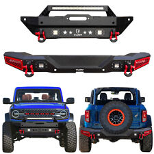 For 2021-2022 Ford Bronco Steel Front/Rear Bumper W/Winch Plate&LED Lights picture